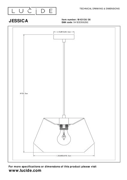 Lucide JESSICA - Hanglamp - 1xE27 - Grijs - technisch